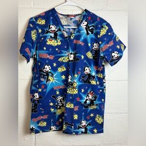 Felix The Cat Woman’s Short Sleeve Workwear Nursing Veterinarian Scrubs Size XS